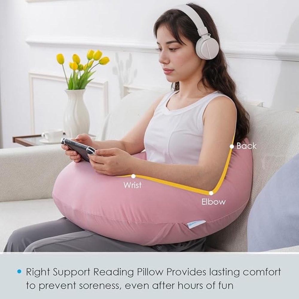 Queen Rose Pink U-Shaped comforting Pillow. Removable sleeve for washing